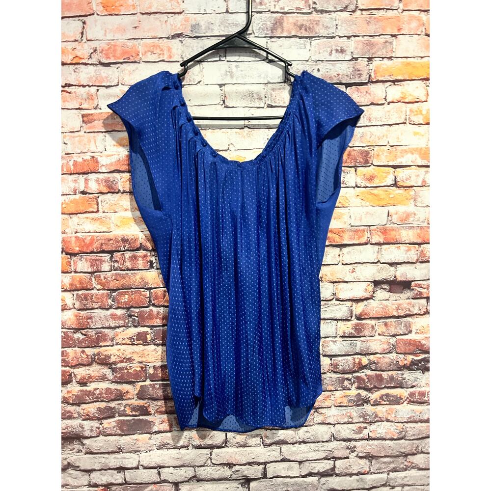 LC Lauren Conrad blue polka dot blouse top keyhole top women's size large